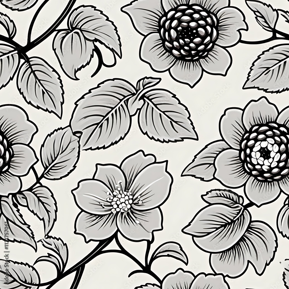 Poster floral vintage pattern: a timeless and elegant pattern featuring intricate black and white floral de