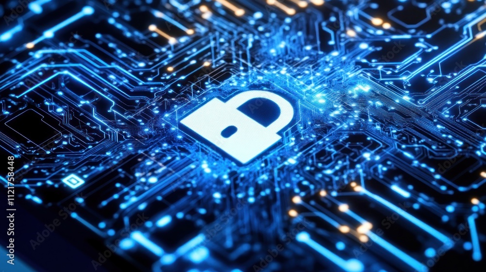 Poster digital lock on a circuit board background