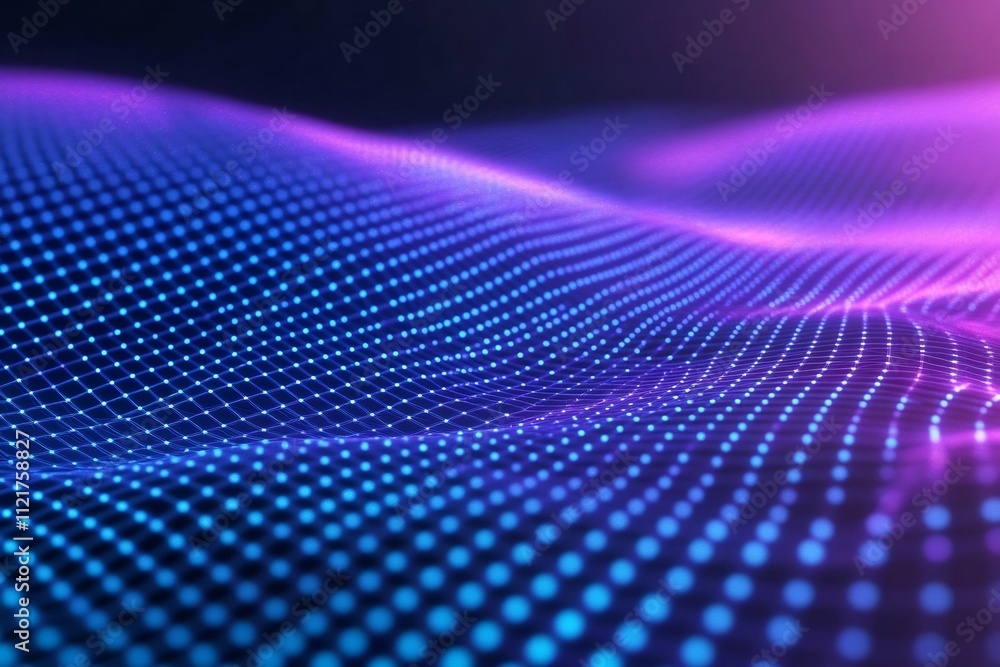 Poster glowing holographic grid pattern in neon blues and purples futuristic hi tech abstract design