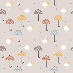 Umbrella cartoon so cute. On cloud rain sun background. Pattern seamless vector illustration. 