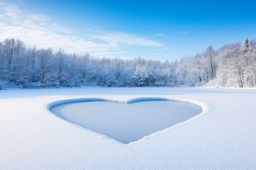 Obraz premium Frozen Heart of Winter Elegant Ice Sculpture on Tranquil Snowy Pond