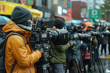 press and media camera working on public coverage of events,.    