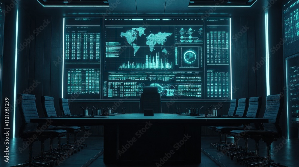 Poster futuristic control room with advanced data visualization