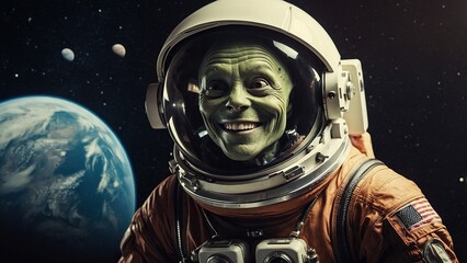Fototapeta premium Alien Astronaut Explores the Cosmos