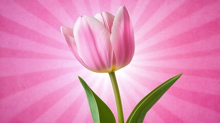 Fototapeta premium A pink tulip in full bloom, its delicate petals opening gracefully to reveal soft colors