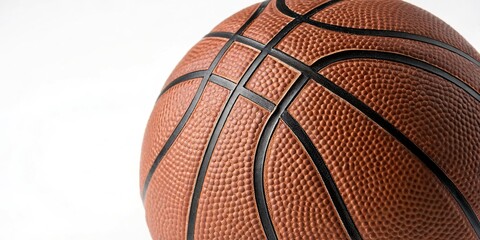 Obraz premium Close-up shot of basketball ball with its pattern and design visible against a plain white background, sporty, closeup, fabric, ball