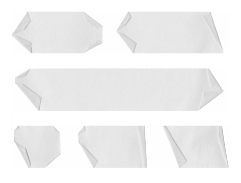 selection of white labels, banner, tags, stickers, torn, ripped, peeled, paper pieces, adhesive tape, masking tape, strips - Powered by Adobe