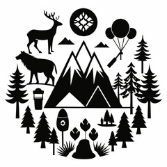Obraz premium Black Wilderness Icons vector silhouette black design white background