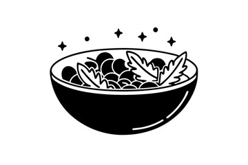 A healthy salad bowl with fresh vegetables in a whimsical hand-drawn vector design.