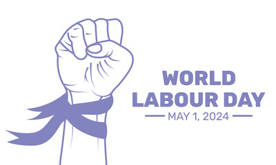 Background of fist for World Labour day 1 May with isolated white Background. Vector Illustration