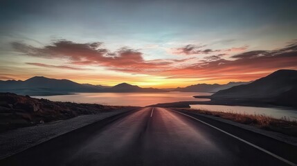 Fototapeta premium Travel themed image showing an empty road leading to the horizon