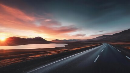 Travel themed image showing an empty road leading to the horizon