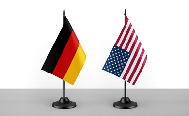 Image of the table flag of Germany and United States of America countries. White background....