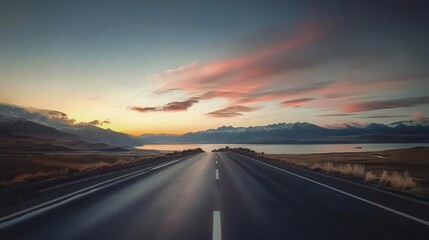 Naklejka premium Travel themed image showing an empty road leading to the horizon