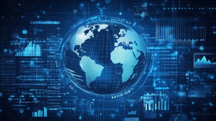 Fototapeta premium Digital Globe with Data Visualization in Blue Futuristic Tech Background