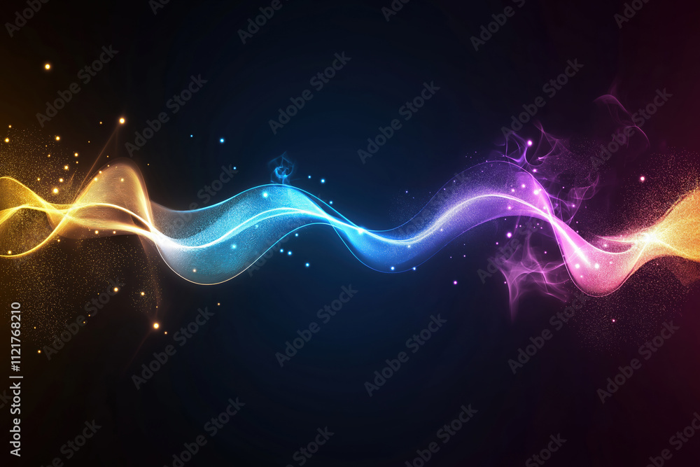 Poster colorful wave patterns with light effects in a dark background creating a smooth flow