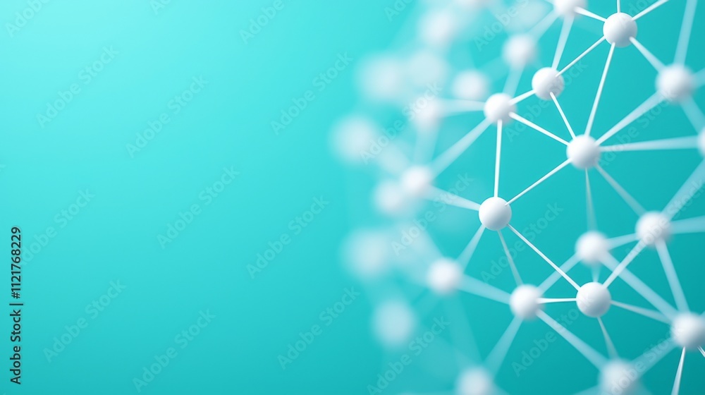 Poster a close-up of a network of nodes and connections against a soft teal background, symbolizing data, t