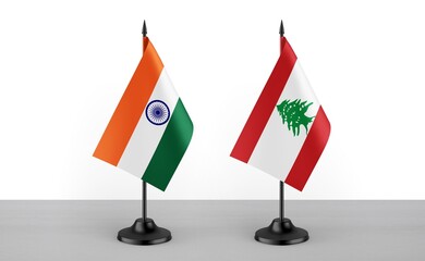 Image of the table flag of India and Lebanon countries. White background. Close-up flags. High...
