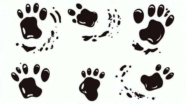 Frame Footprints. Paw prints of an animal on a white background with traces of animals. Cartoon comic funny paws