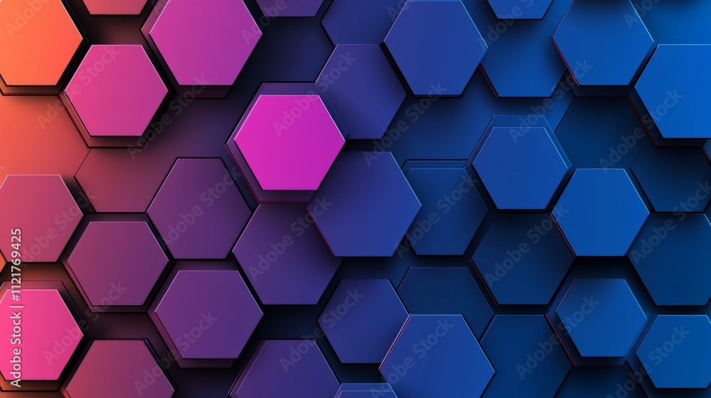 Aufkleber a visually striking pattern of hexagonal shapes in vibrant shades of pink and blue, creating a moder