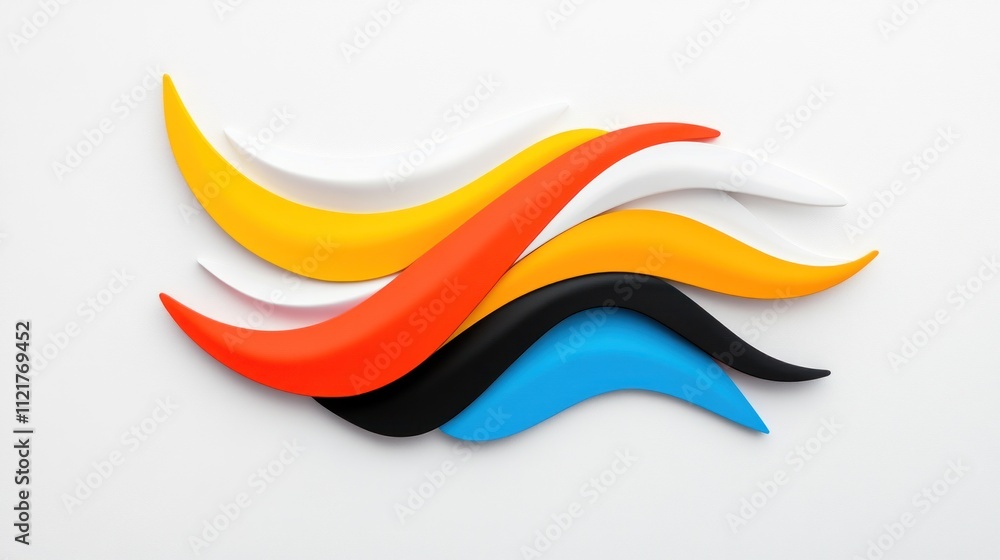 Poster abstract design featuring colorful wave-like shapes on a white background.