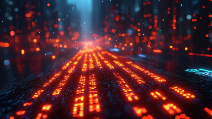 Obraz premium futuristic cityscape with glowing digital data streams