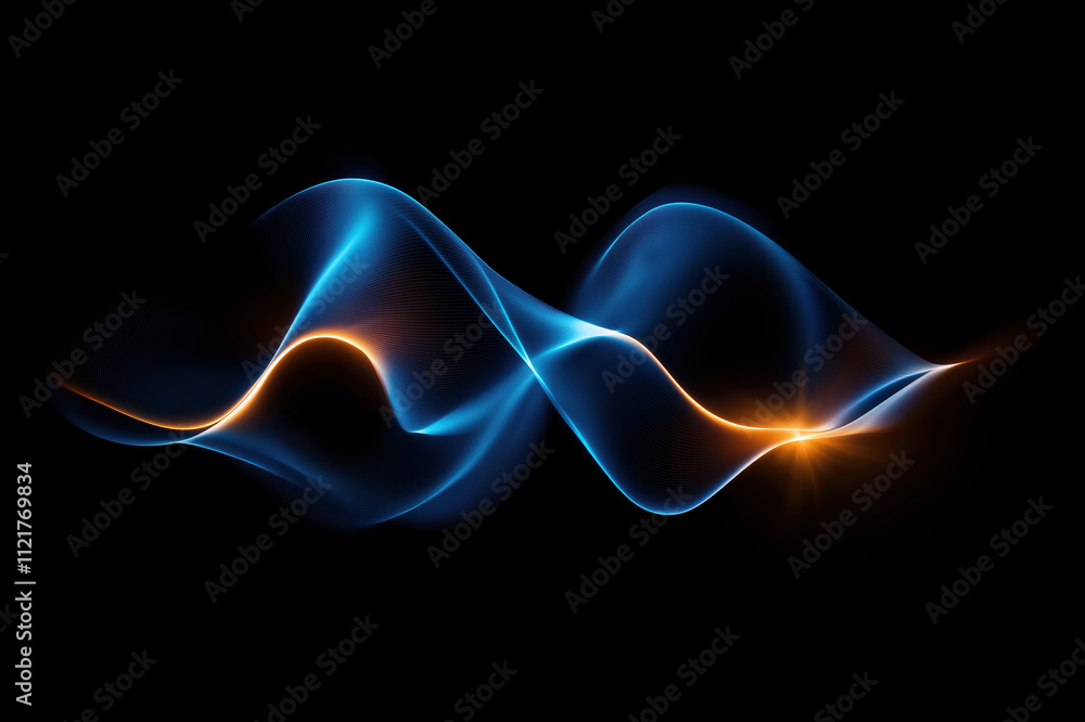 Poster fluid waves of blue and orange light create a mesmerizing visual on a dark background