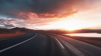 Travel themed image showing an empty road leading to the horizon