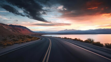 Travel themed image showing an empty road leading to the horizon