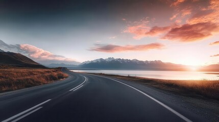 Travel themed image showing an empty road leading to the horizon