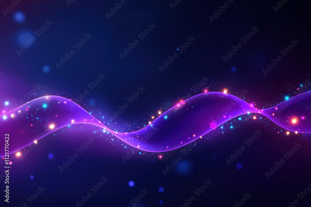Poster abstract wave design with colorful lights and sparkles on a dark background