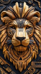Obraz premium Intricately Carved Tribal Lion Mask in African Style