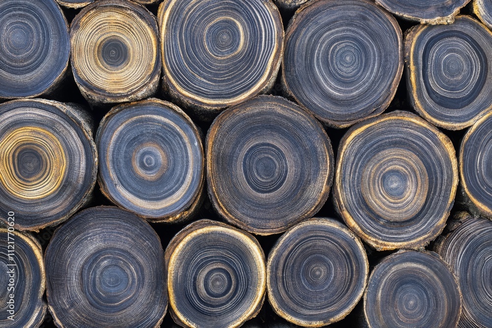 Poster textured round cross-sections of wooden logs displaying natural patterns and rich earthy colors idea