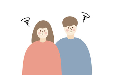 Angry couple in bad mood having argument. Relationship, dating, negative communication, conflicts, disagreements concept. Flat people character vector isolated illustrations.