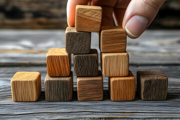Wooden Blocks Pyramid,  Closeup Illustration