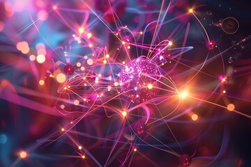 Obraz premium A vibrant abstract image depicting a cosmic nebula with swirling pink and purple energy streams, bright stars, and glowing particles. It evokes feelings of energy and wonder.