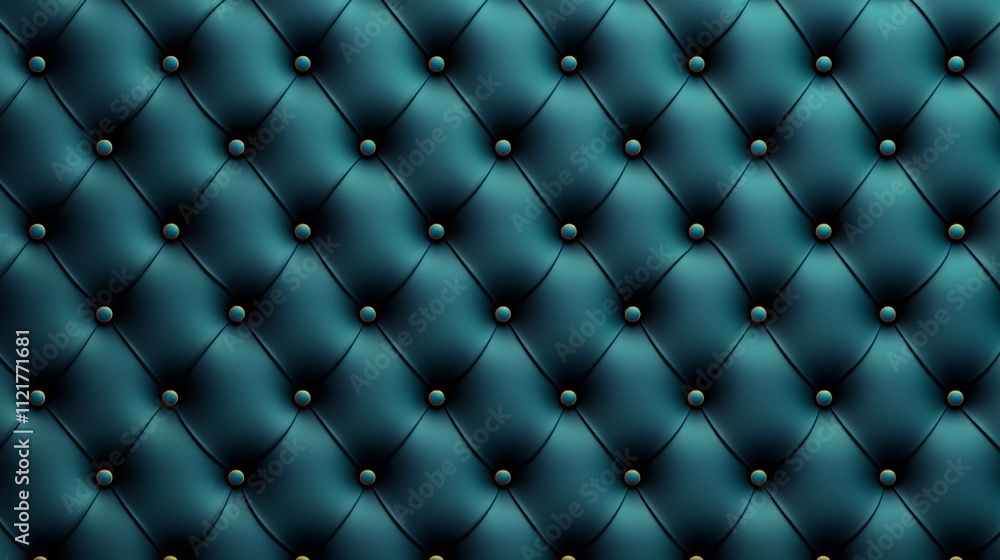 Poster a textured teal tufted wall with buttons, creating a sophisticated and elegant appearance.