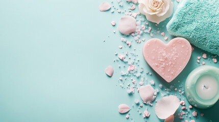 Fototapeta premium heart shaped soap in a blue background