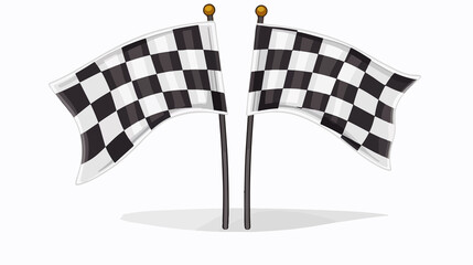 Two Checkered Race Flags on White Background for Racing Events, Competition Finish Line