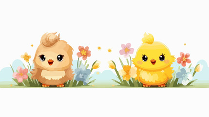 Adorable Easter banners featuring cute cartoon chickens for spring celebrations