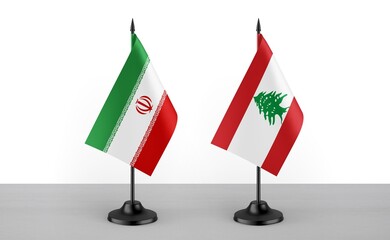 Image of the table flag of Iran and Lebanon countries. White background. Close-up flags. High...
