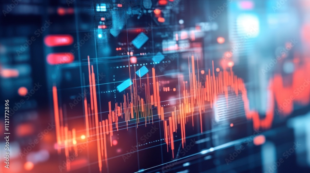 Poster vibrant financial data visualization with illuminating graphs and charts