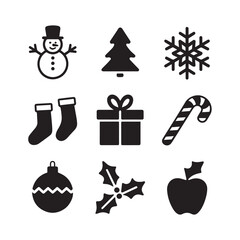 Merry christmas silhouette vector elements in white background.