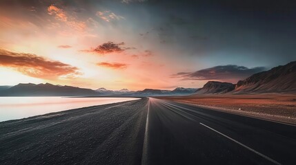 Travel themed image showing an empty road leading to the horizon