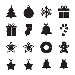 Merry christmas silhouette vector elements in white background.