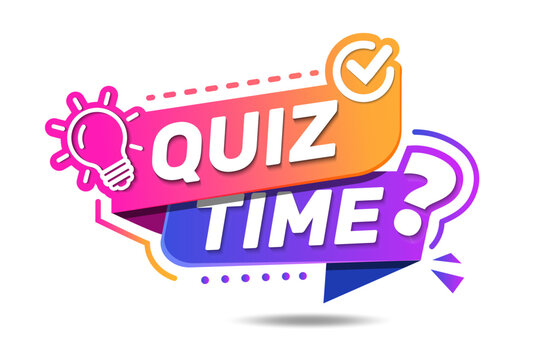Quiz time text warning and information sign. Quiz time emblem for business, marketing and advertising. Bright label with bulb and question mark.