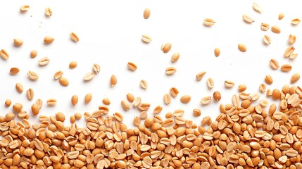 Scattered peanuts on white background.