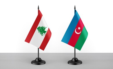 Image of the table flag of Lebanon and Azarbaijan countries. White background. Close-up flags. High...