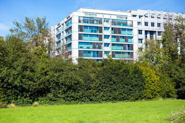 Modern office building in Berlin, Germany. View from the lawn.