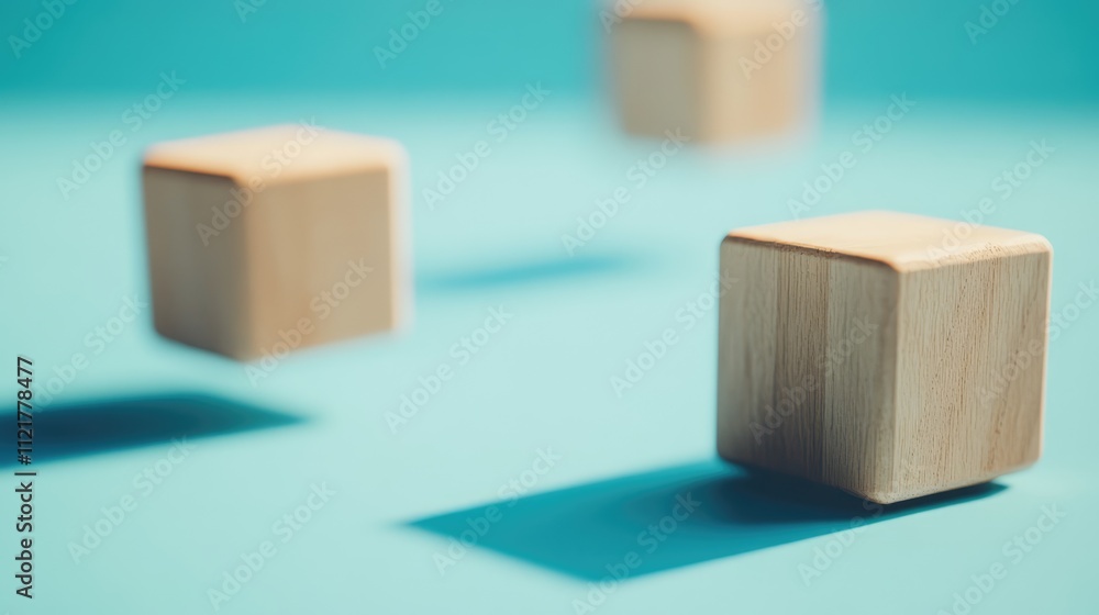 Poster sla letters on wooden cubes with soft shadows over a vibrant blue background create a modern and min